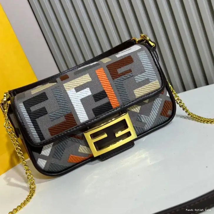 Cheap Bag Baguette Motif FF Multi Mini In Grey Fendi Canvas 0519